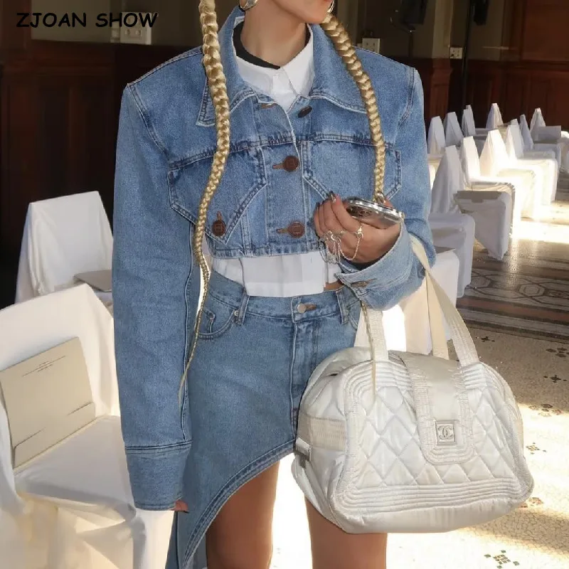 

Женская короткая джинсовая куртка, однобортная винтажная драпированная куртка на пуговицах с длинным рукавом, отложным воротником и карманами спереди, осень 2023