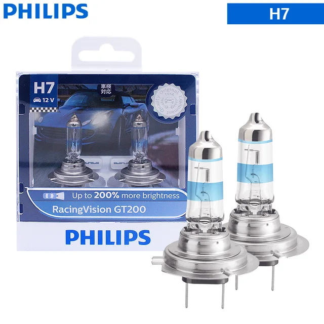2 шт., автомобильные галогенные лампы Philips Racing Vision GT200 H4 H7 12  В + 200%