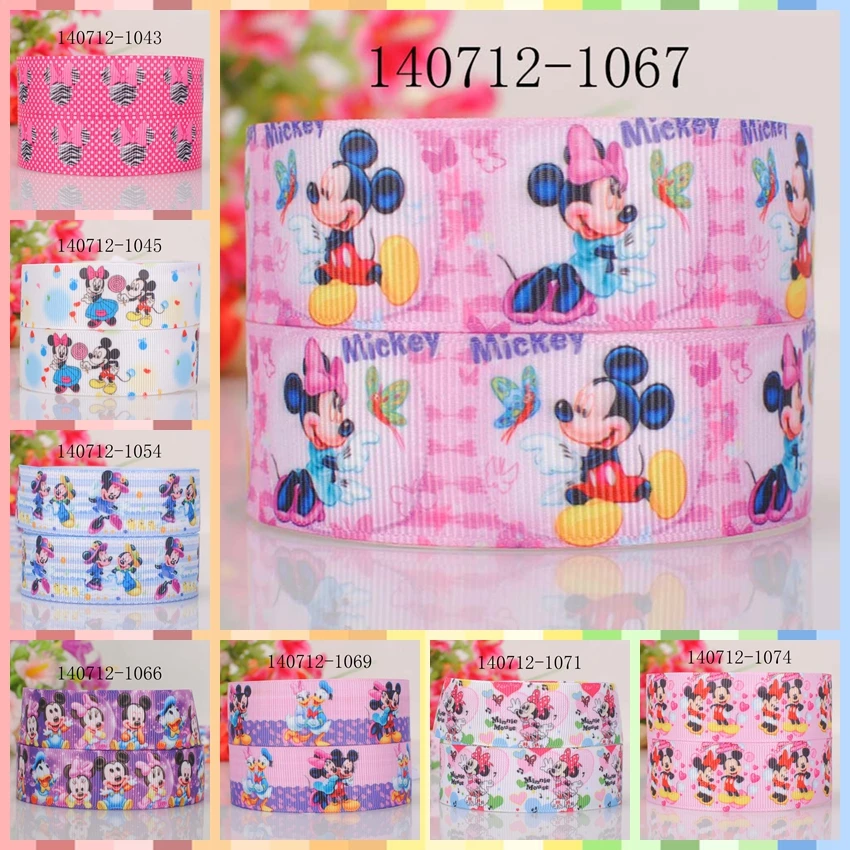 

10yards DIY Girl Headwear Hair Bows different sizes mickey &minnie ribbon printed Grosgrain cartoon ribbon
