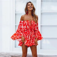 2022 summer women sexy shorts jumpsuits high waist printing decoration strapless jumpsuits lotus leaf long sleeve traf