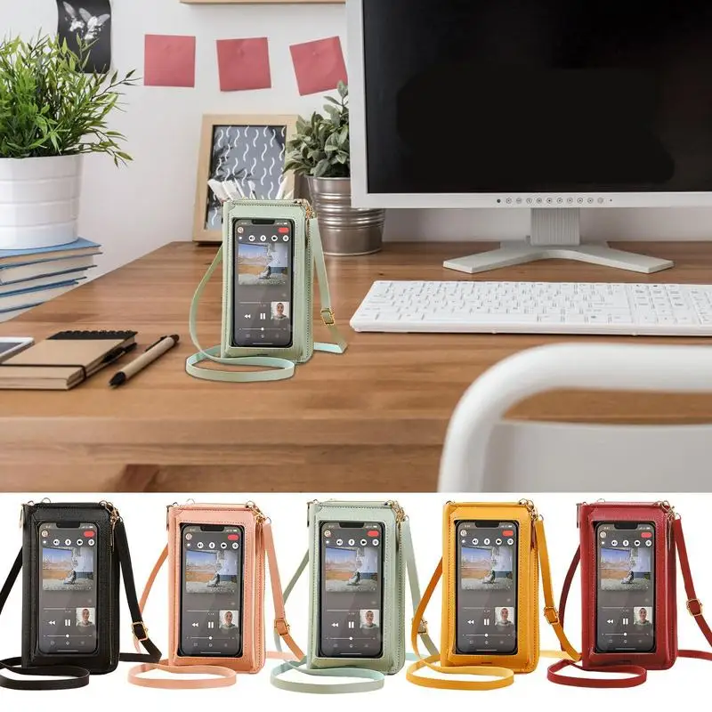 Cell Phone Crossbody Bag Anti Theft PU Leather Crossbody Cell Phone Purse Touch Screen Bags with Compartments for Women Men