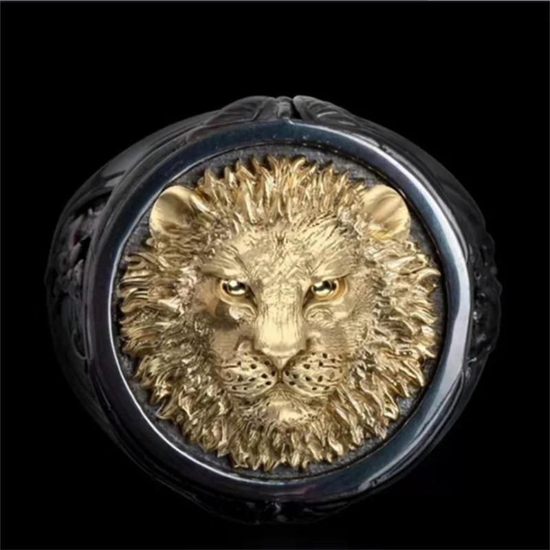 

Vintage Men Fashion Black Color Lion Animal White Stone Rings for Men Wedding Engagement Jewelry