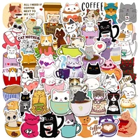 103050pcs cute coffee cat cartoon stickers aesthetic art kawaii decals scrapbook laptop guitar phone graffiti sticker kids toy