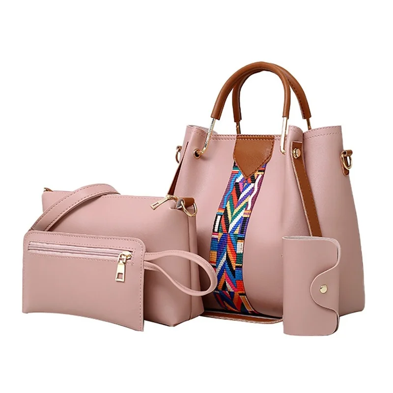 

Handbags fashion bags for women 2022 new elegant 4Pcs Women Printing Retro Pattern Handbag Shoulder Bag+Card Package