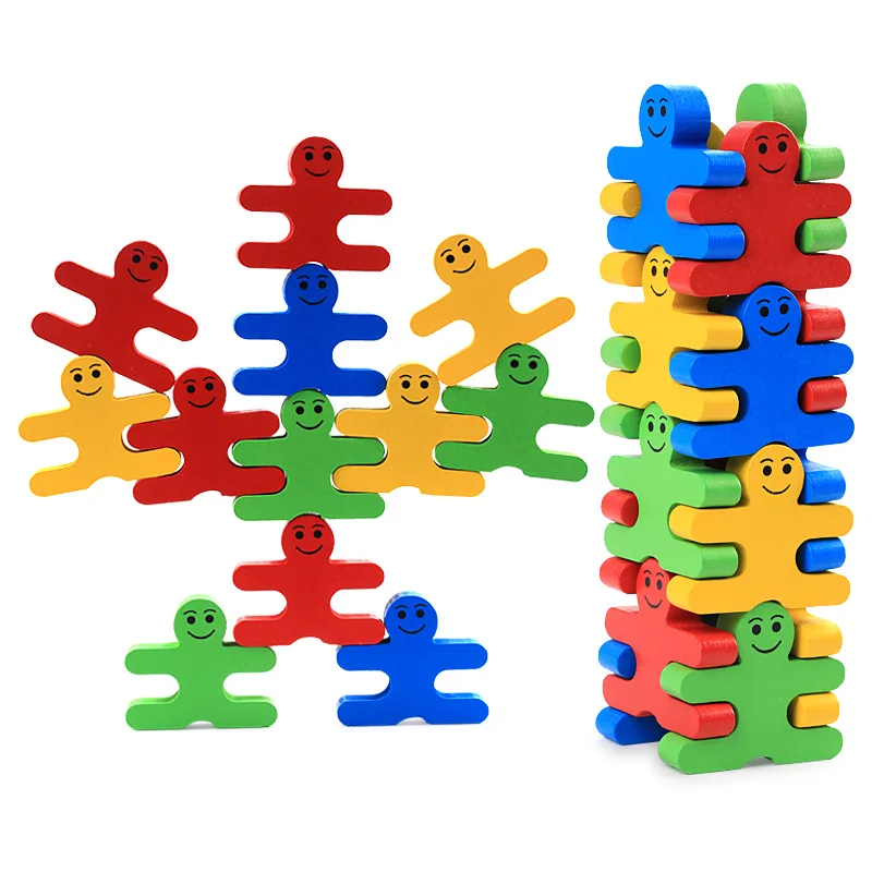 

16 шт. Мультяшные блоки Монтессори, Развивающие деревянные красочные Игрушки для раннего обучения, подарки для детей