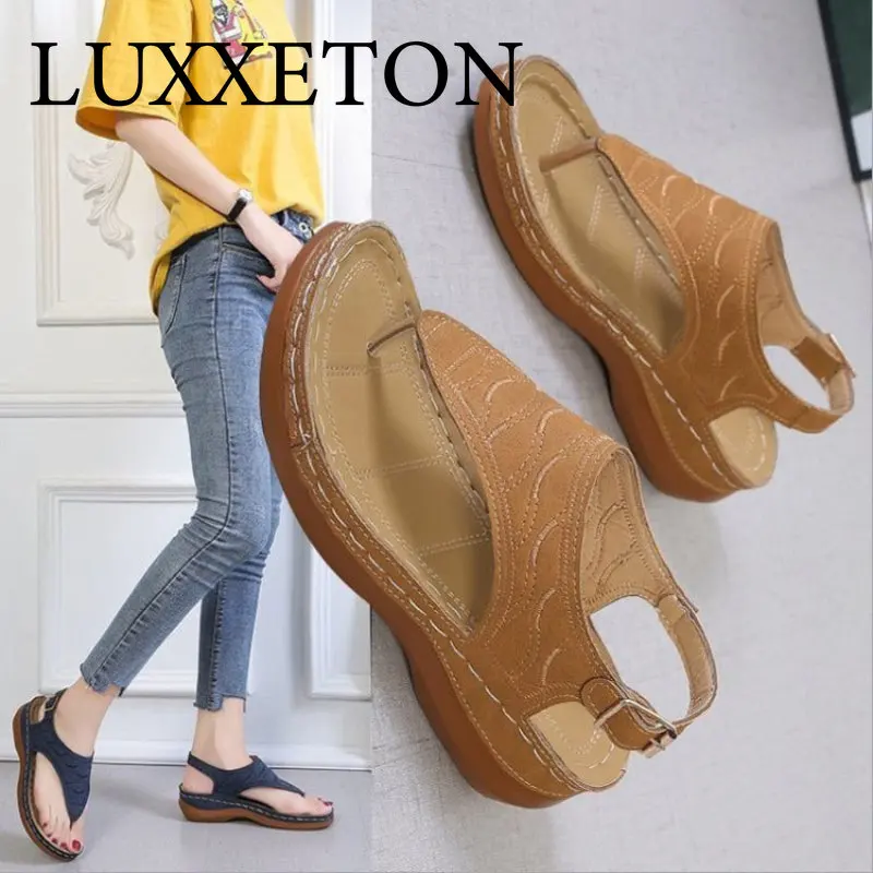 Sandals Wedge  Low Top Solid Color Embroidered FlipFlops Fashion Plus Size Women Shoes     2022 New