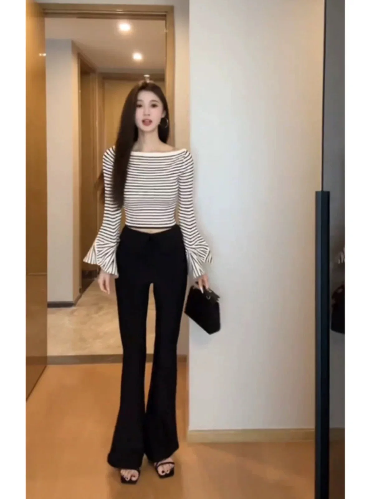 Женская вязаная осенняя блузка топы с разрезом на шее полосатые рубашки