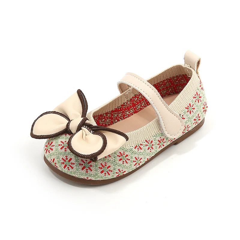 

CUZULLAA Children Girls Spring Autumn Elegant Bowtie Hook & Loop Casual Shoes Baby Kids Girls Floral Flats Size 21-30