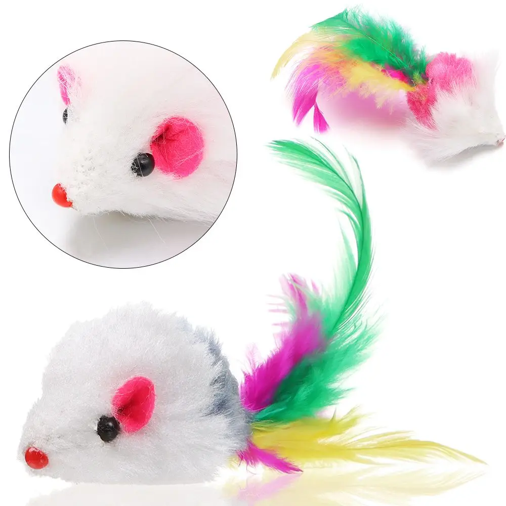 

10Pcs Assorted Color Feather Tail Catnip Funny Kittens Mice Rattle Set Cat Mouse Toys Interactive Cat Toy