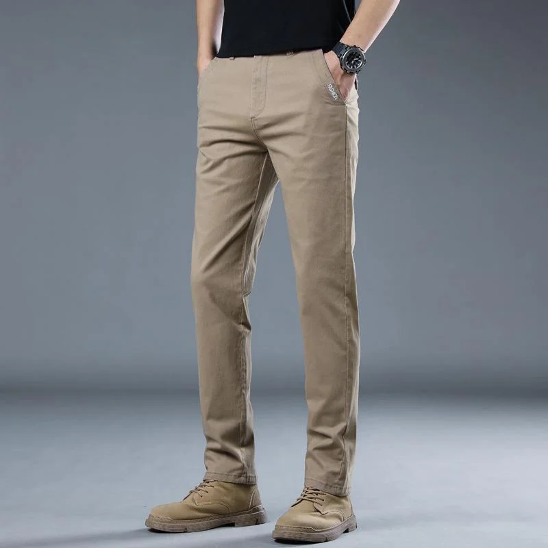 Свободные эластичные мужские повседневные брюки прямые тонкие хлопковые на