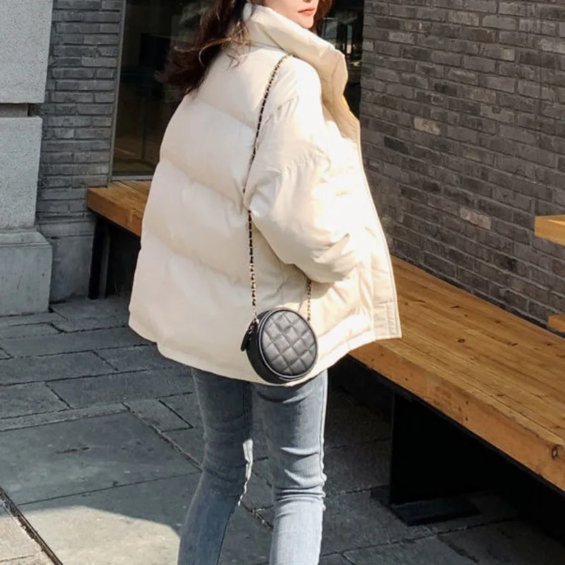 Women Winter Fashion Bubble Coats Jackets Cotton Padded Bread Coat Fake Two Stand Collar Thickened Loose Black Warm Streetwear