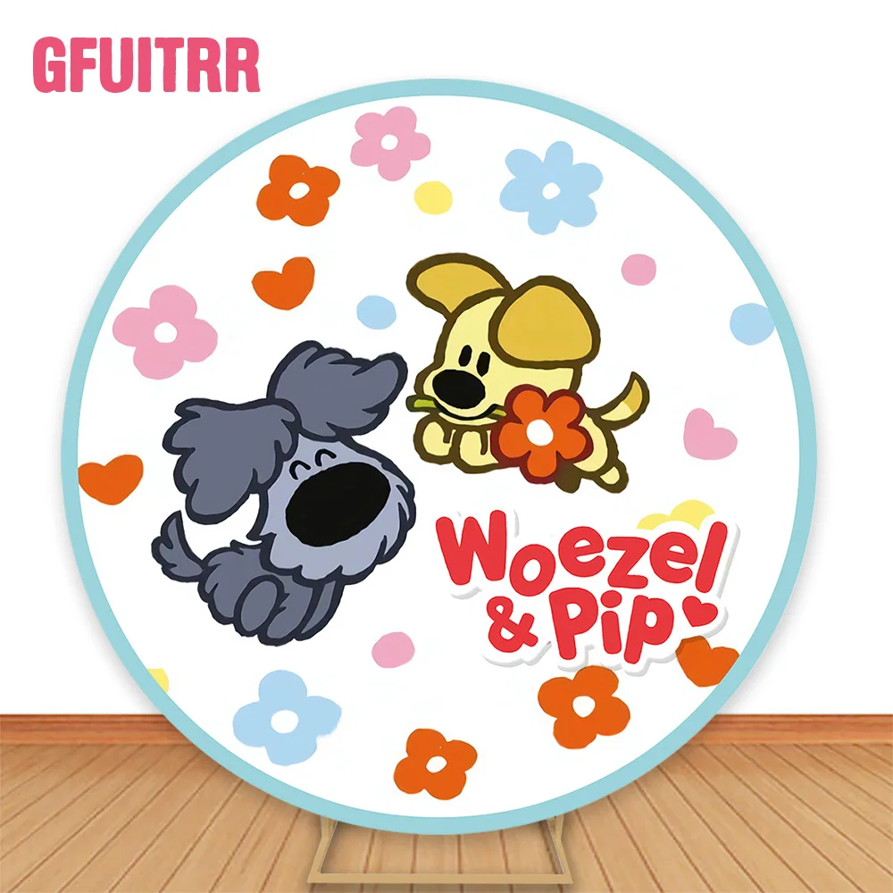 

GFUITRR Woezel En Pip Circle Photo Backdrop Happy Birthday Photography Background Custom Circle 1st Birthday Decor Banner Props
