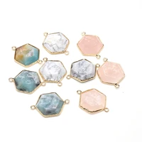 natural stone pendant connectors hexagon shape crystal agate stone link charms for jewelry making necklace bracelet