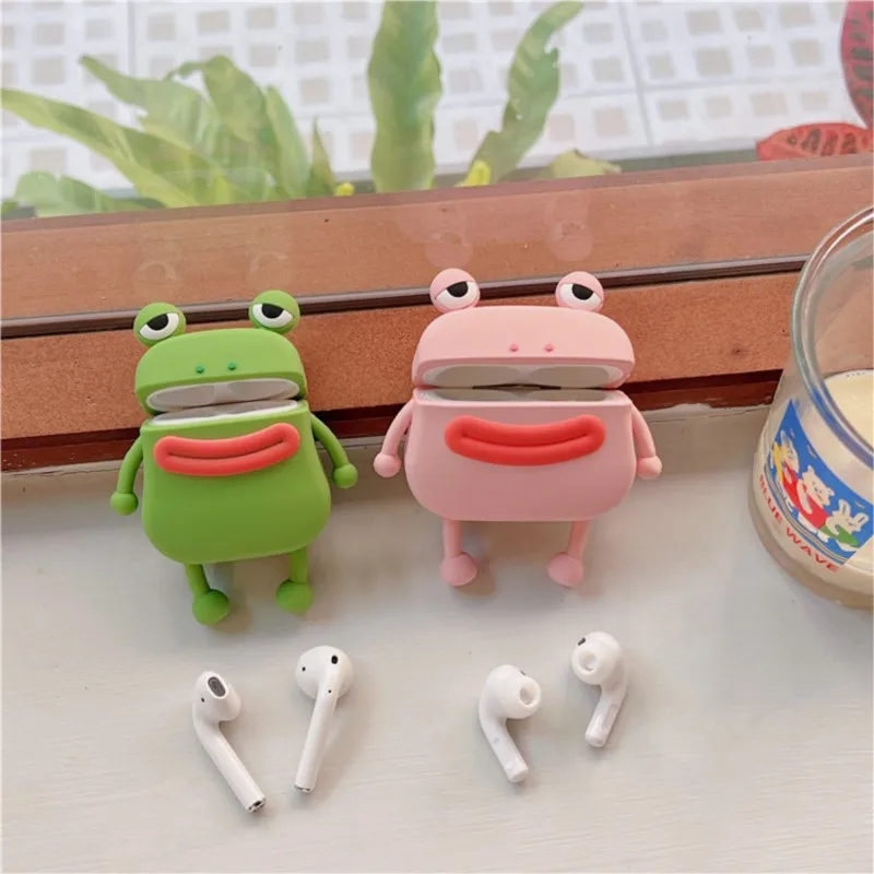 

Cute Pink Green 3D Frog Soft Silicone Case For Airpods 3 Case Protect Earset Shell For Airpods 1 2 Pro Protective Accessories