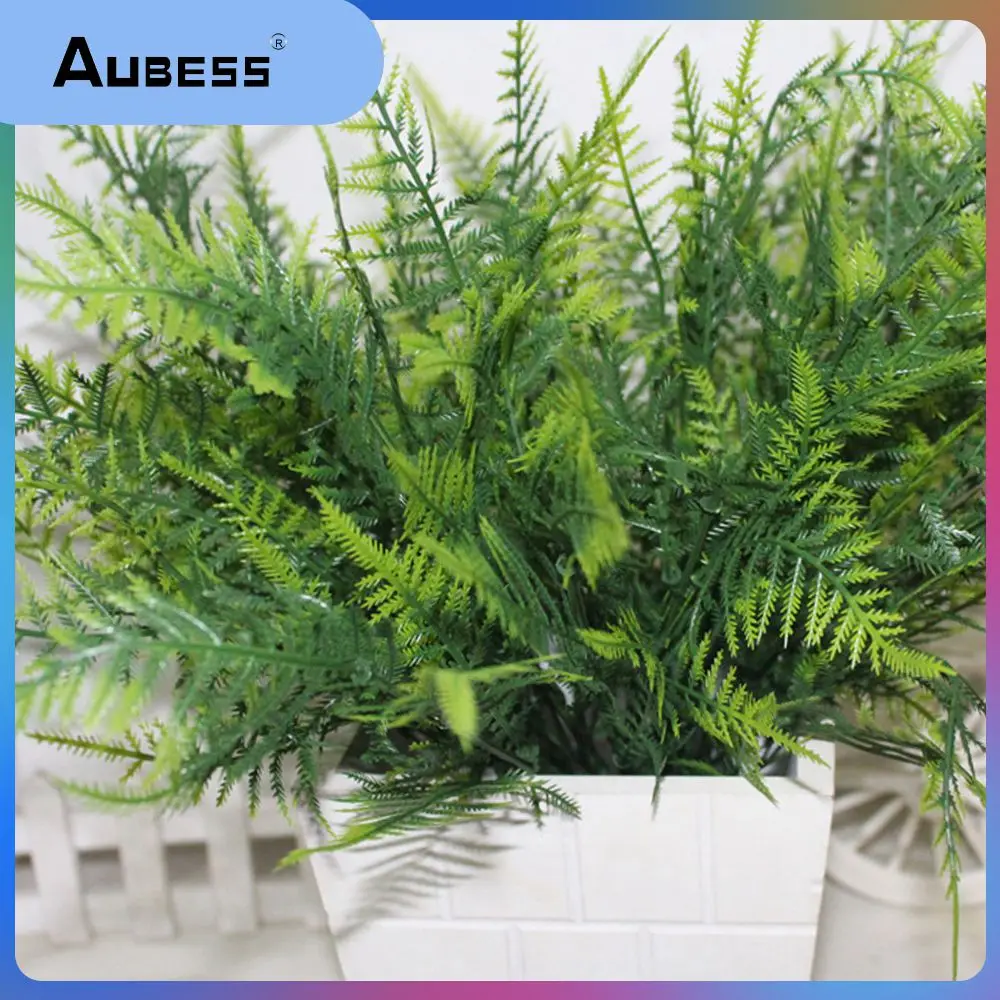 

7 Stems Grass Leaf Fern Bush Plants Window Box Plastic Green Plastic Decorative Artificial Asparagus Table Decors Garden Porch