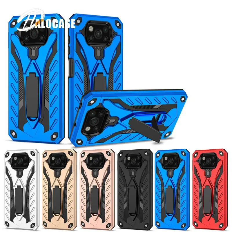 

for Xiaomi Pocophone POCO X3 NFC Case Shockproof Rubber Silicone Hard PC Stand Rugged Armor Phone Cover for Mi Poco X3 Pro Coque