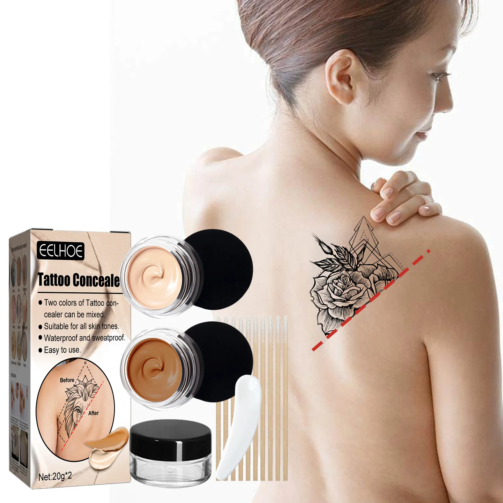 

EELHOE Tattoo Concealer Waterproof Brightening Cover Tattoo Scar Birthmark Scar Invisible Two-tone Concealer concealer makeup