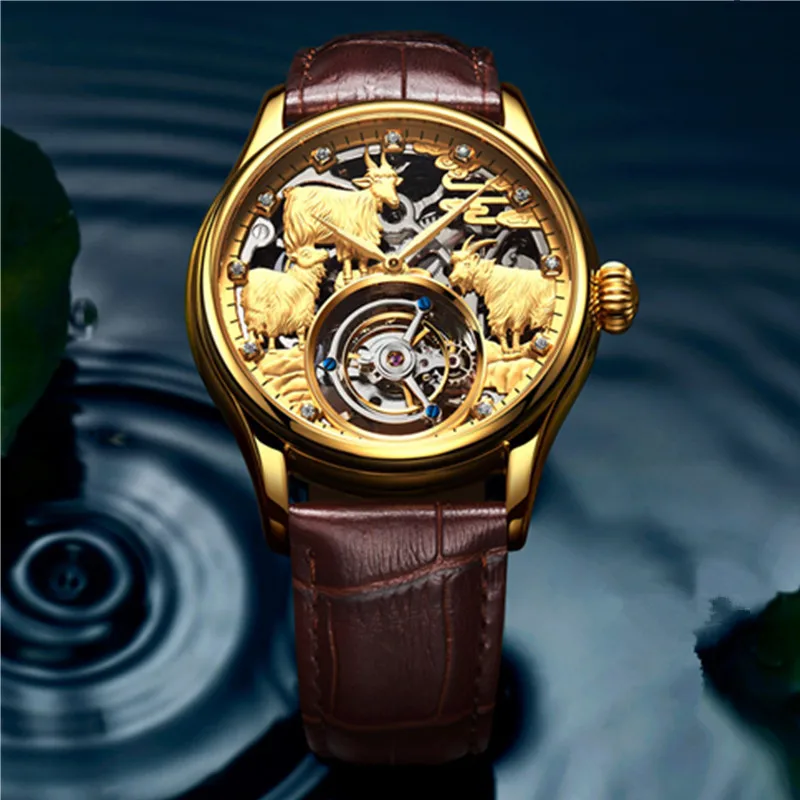 

AESOP Brand Tourbillon Watch Luxury 3D Sheep Sapphire Diamond Skeleton Mechanical Wristwatches Waterproof for Men Reloj Hombre