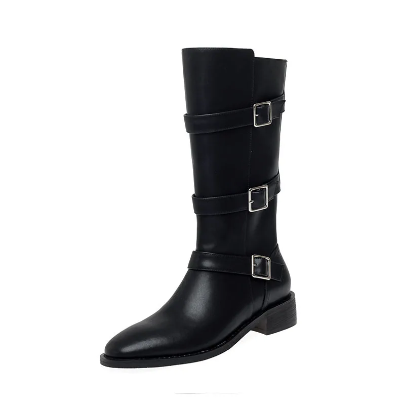 Женские ботинки из воловьей кожи с пряжкой и круглым носком