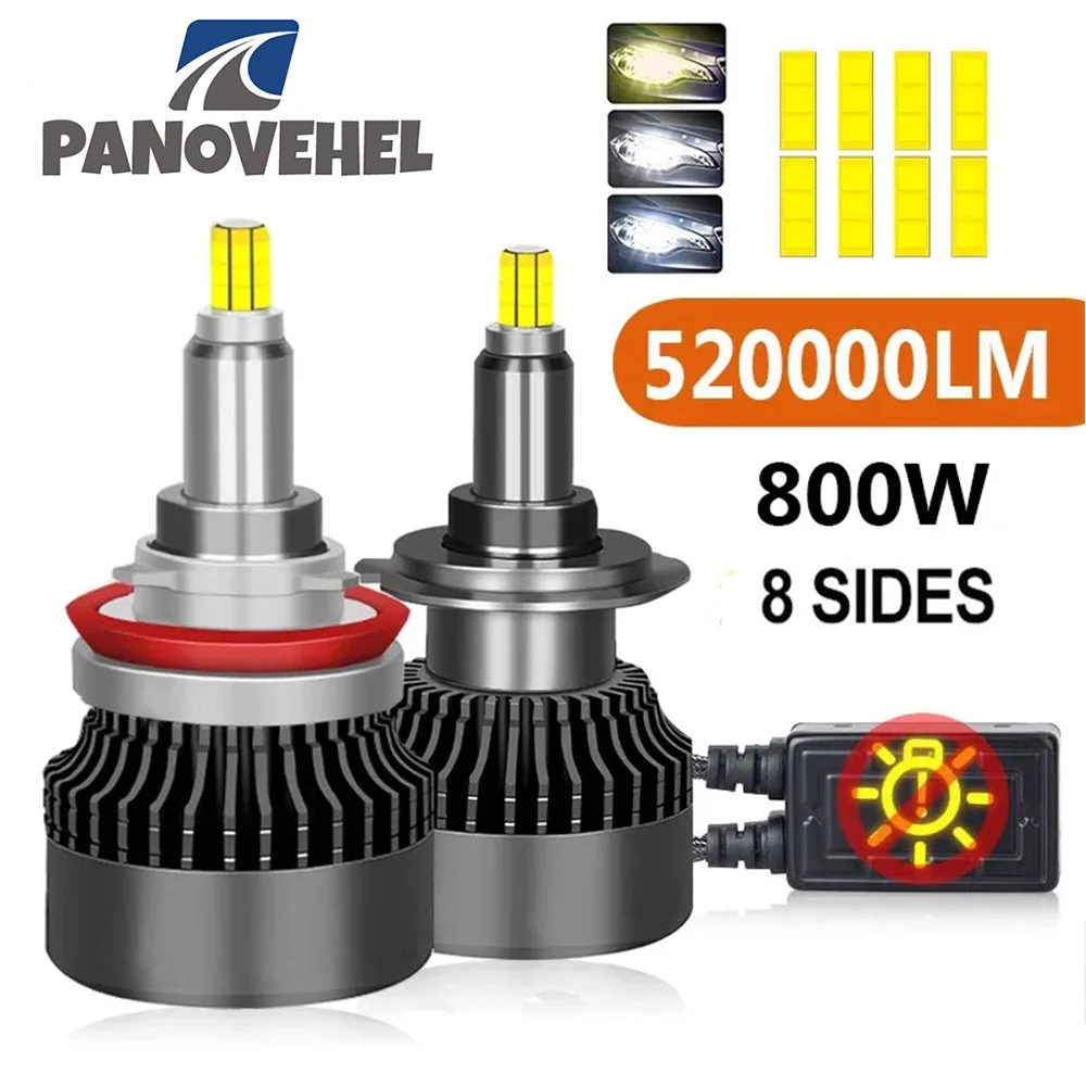 

Лампа для автомобильных фар PANOVEHEL Canbus H7 светодиодный 360 H11 H1 H4 520000LM 800W HB3 HB4 HIR2 9005 H9 H8 Bi, лампа проектора 6000K 4300K