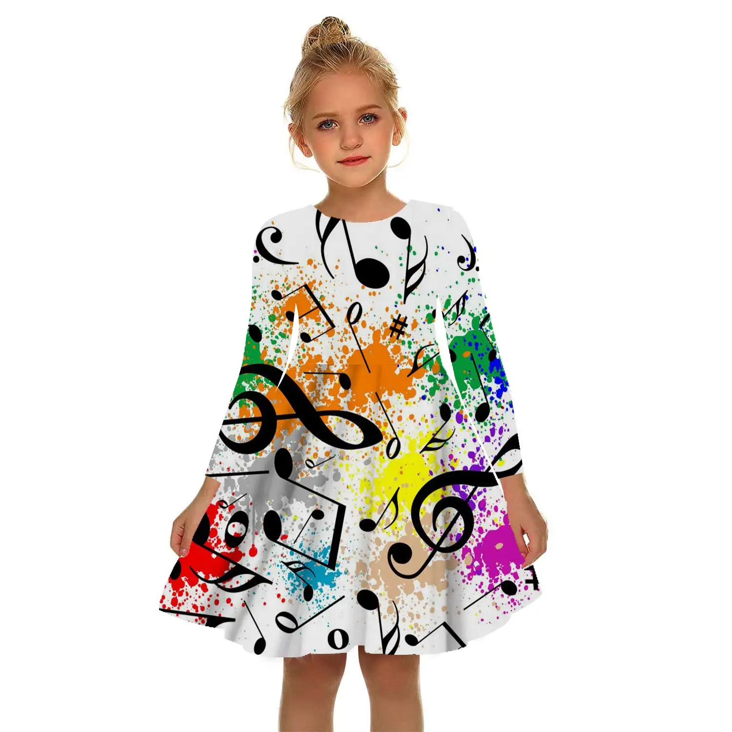 

Summer 3D Print Note Dress Girls Music Color Dress White Girl Princess Dress Irregular Tutu 2-17Y Pink Children Leisure Dresses