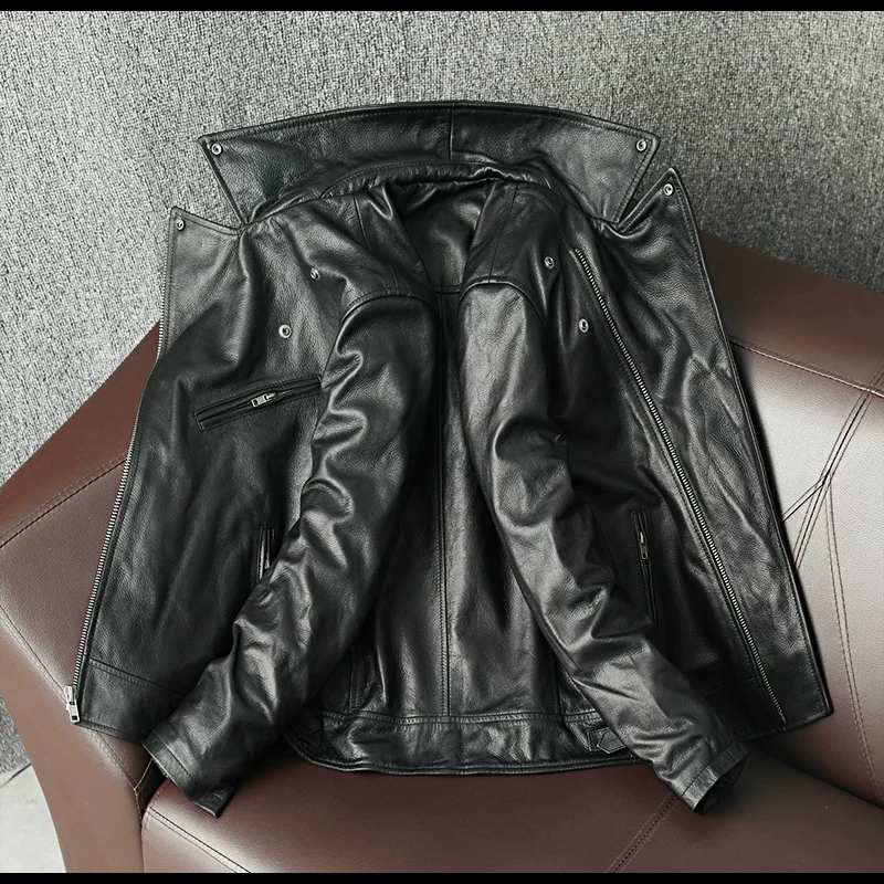 Осенняя новая куртка из 100% натуральной коровьей кожи мужская воловьей для мужчин