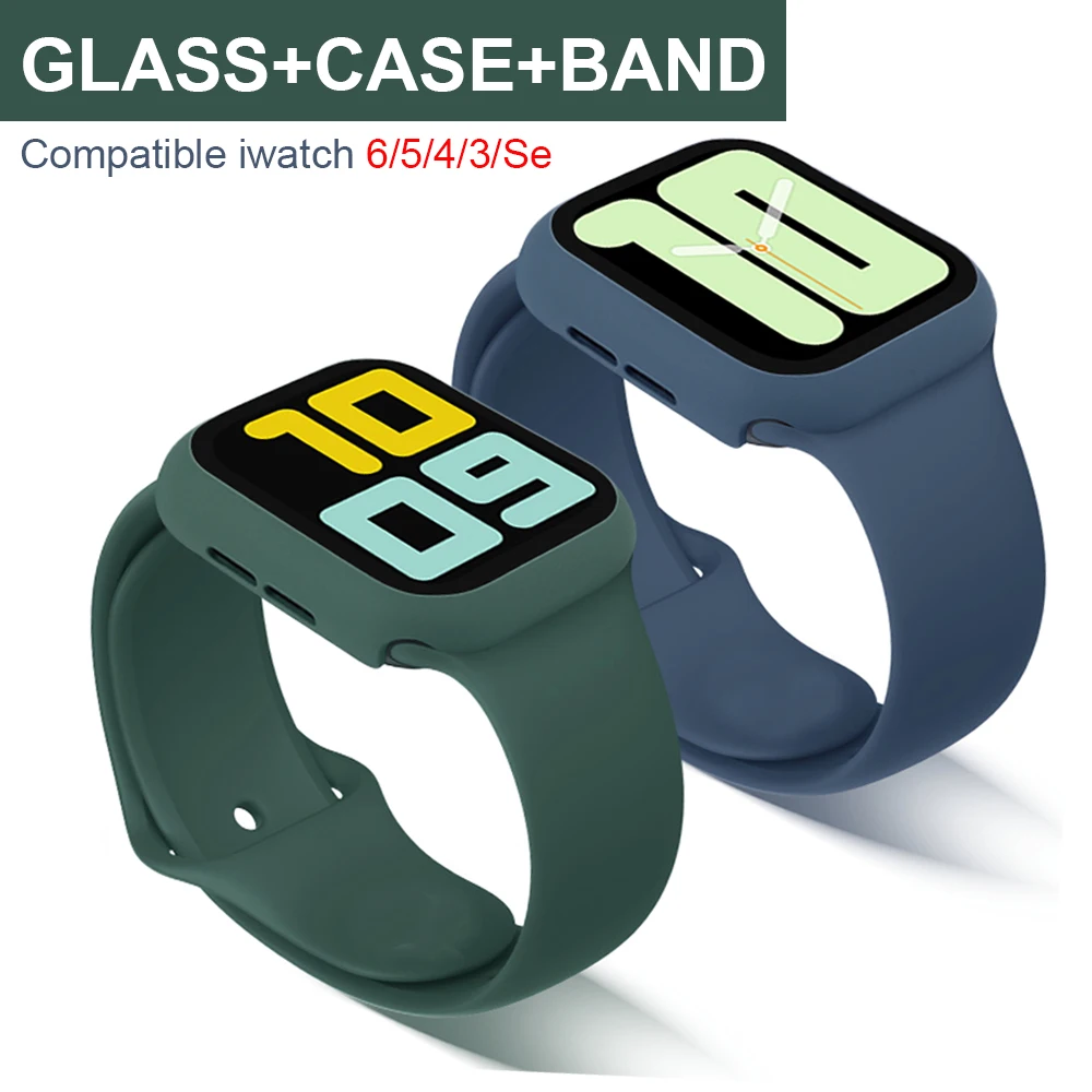 

Glass+Strap for Apple Watch band 44mm 40mm 38mm 42mm Screen Protector+Case+belt Accessories for Bracelet iWatch serie 5 4 3 se 6