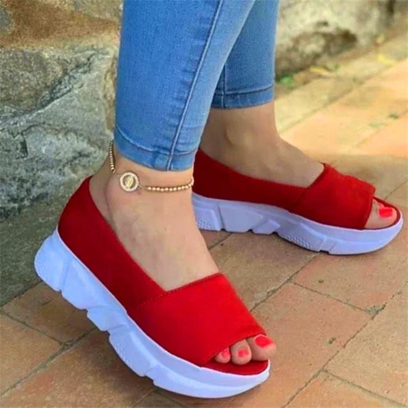 2023 Women Vulcanize Shoes Comfort Casual Outdoor Light Beach Sandals Fish Mouth Fashion Platform Wedges Zapatillas De Mujer