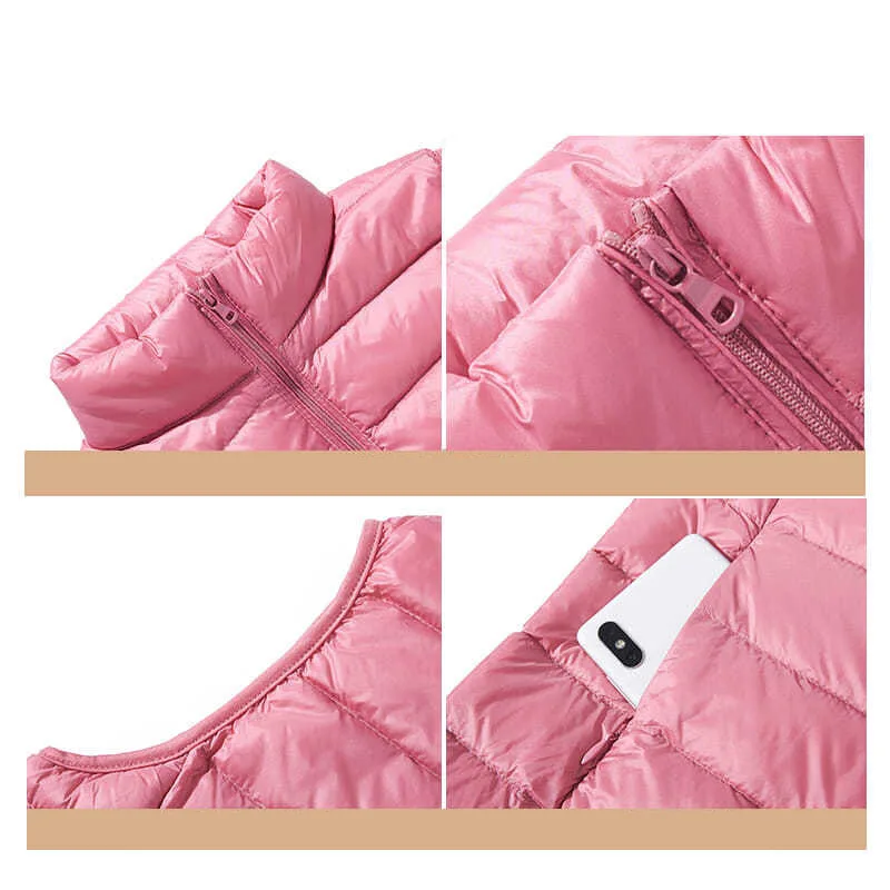 New New Lightweight Solid Color Women's Down Vest Short Vest Standing Collar Vest Lightweight 90% White Duck Down Coats Jacket