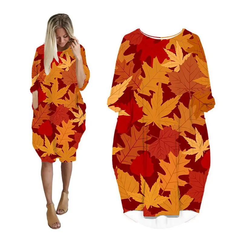 

Платье женское средней длины с длинным рукавом «летучая мышь» и карманами