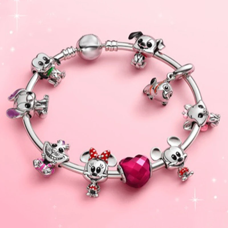 

Disney Minnie Mickey Charms Bangles Women Cartoon Pluto Dog Bracelet Men Cute Cheshire Marie Cat Stitch Beads for Jewelry Making