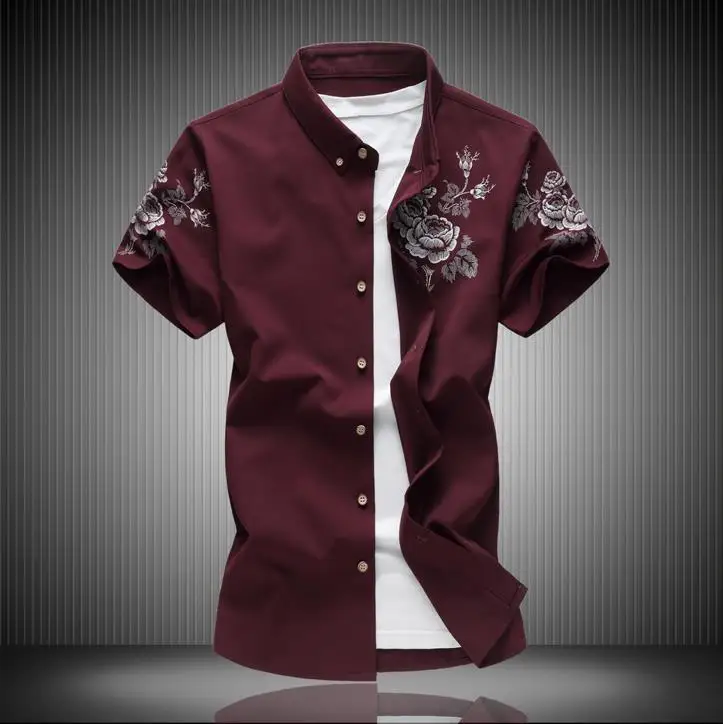 

European and American men's wear summer 2022 new Short sleeve lapel single breasted flower print Fashion plus-size shirts