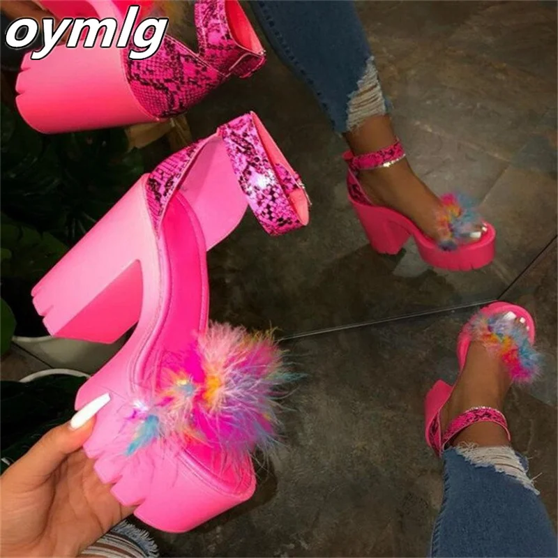 

Новинка 2022, стильные модные сандалии больших размеров на толстом каблуке, женские туфли на высоком каблуке с открытым носком и пряжкой «одн...