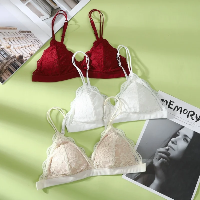 

Сексуальные кружевные бюстгальтеры с цветочным рисунком, французское нижнее белье без косточек с подкладкой и треугольной чашкой, бесшовн...