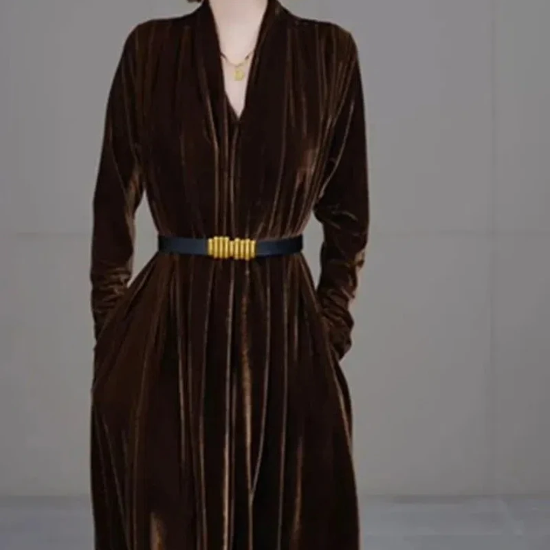 Elvet DresCoffee Цветное золото против высококачественного модного элегантного и