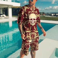 2022 new summer mens high quality sportswear suit 3d printing short sleeve t shirt daily casual wear fitness sports 2 piece set