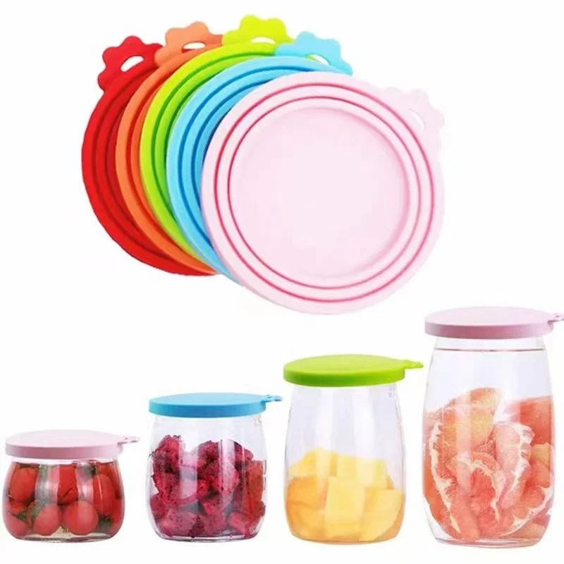 

3 In 1 Reusable Food Storage Keep Fresh Tin Cover Cans Cap Pet Can Box Cover Silicone Can Lid Hot Kitchen Supply Mould Proof Hot