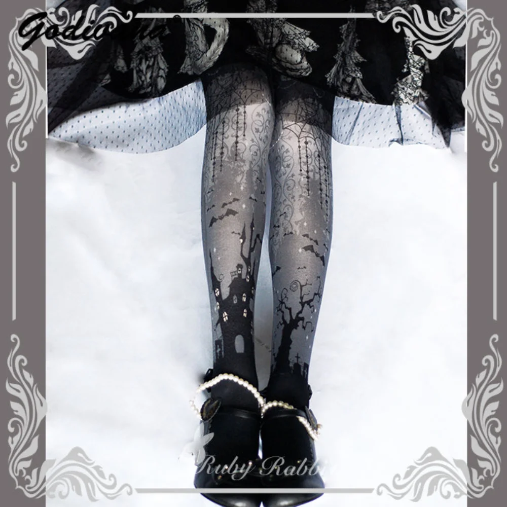 Halloween Lolita Printed Stockings Japanese Style Stockings Ladie Autumn Thin Sexy Socks Women's Slimming Tights Sheer Pantyhose