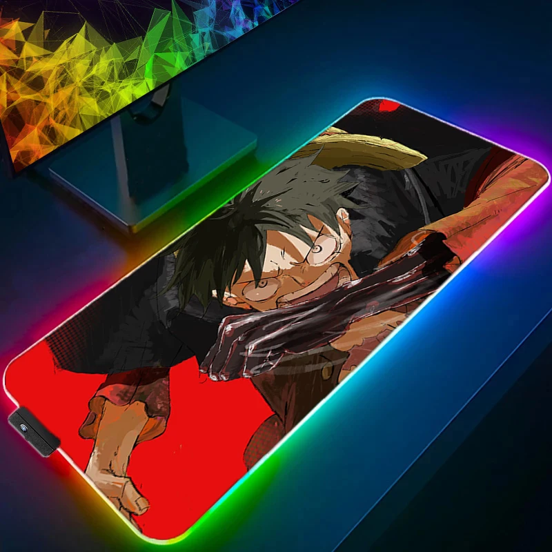 

One Piece Monkey D. Luffy Gaming RGB Mouse Pad With Backlight Moused Pad Gamer Custom HD Picture Pc Accessories Xxl LED Desk Mat