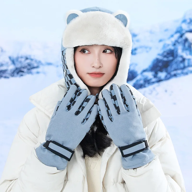 

Winter Fur Cap Mask Gloves Hooded For Women Wool Comfortable Scarf Neck Warm Outdoor Ski Windproof Hat Thick Plush Fluffy Beanie