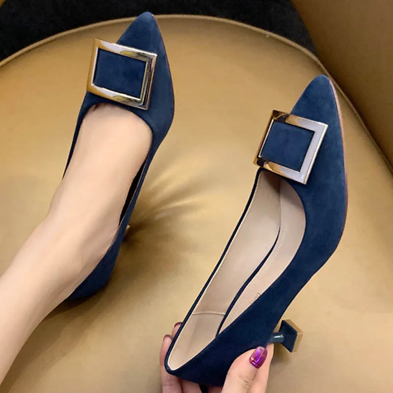 

Metal Square Buckle Work Shoes for Women Plus Size 36-45 Thin High Heels Shoes Women 2020 Chic Pointed Toe Office Woman Pumps