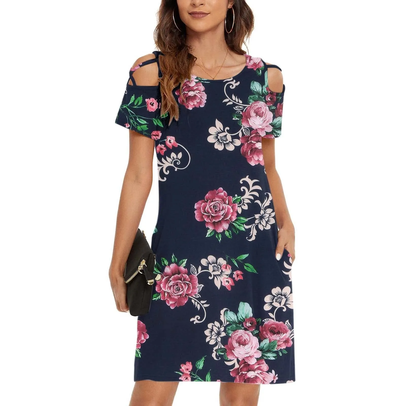 

Женское модное свободное платье без бретелек с измельченными цветами и коротким рукавом, элегантные вечерние платья, сарафан для отпуска