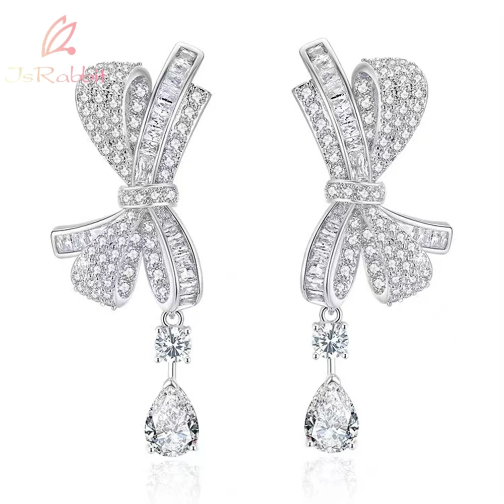 

IsRabbit 18K White Gold Plated Pear White Sapphire Gem Drop Earrings 925 Sterling Silver Butterfly Series Jewelry Drop Shipping