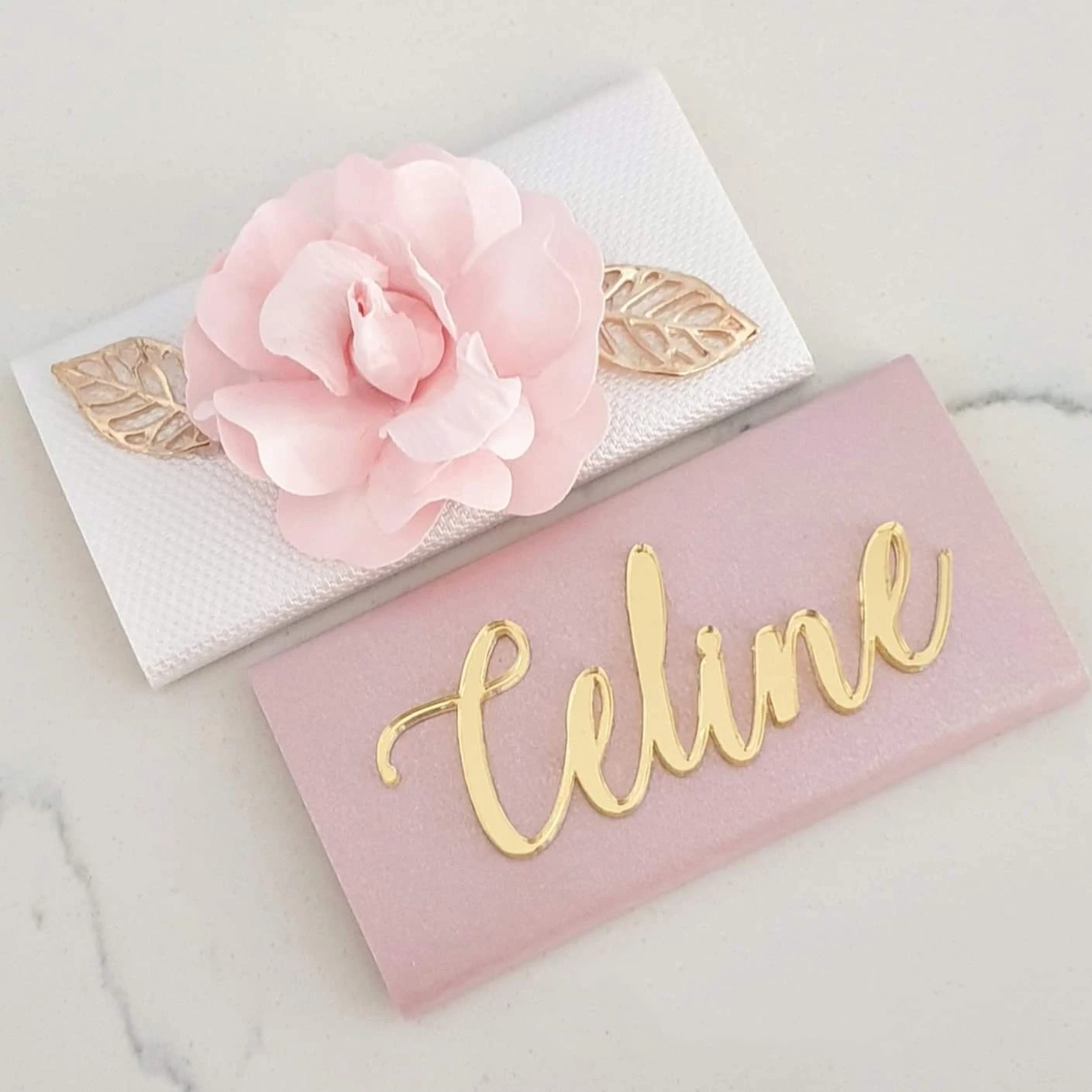 12pcs Same Personalized Laser Cut Silver / Gold Mirror Name Decor Place Card for Chocolate Bars (No Chocolate, No Wrapping Paper