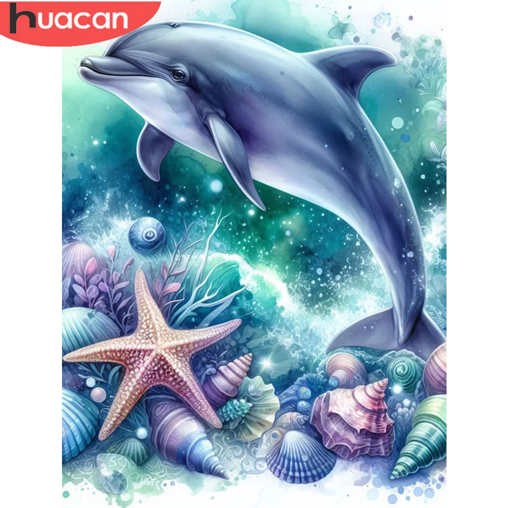 HUACAN Алмазная Живопись Полная Круглая Квадратная Мозаика Дельфин Животное