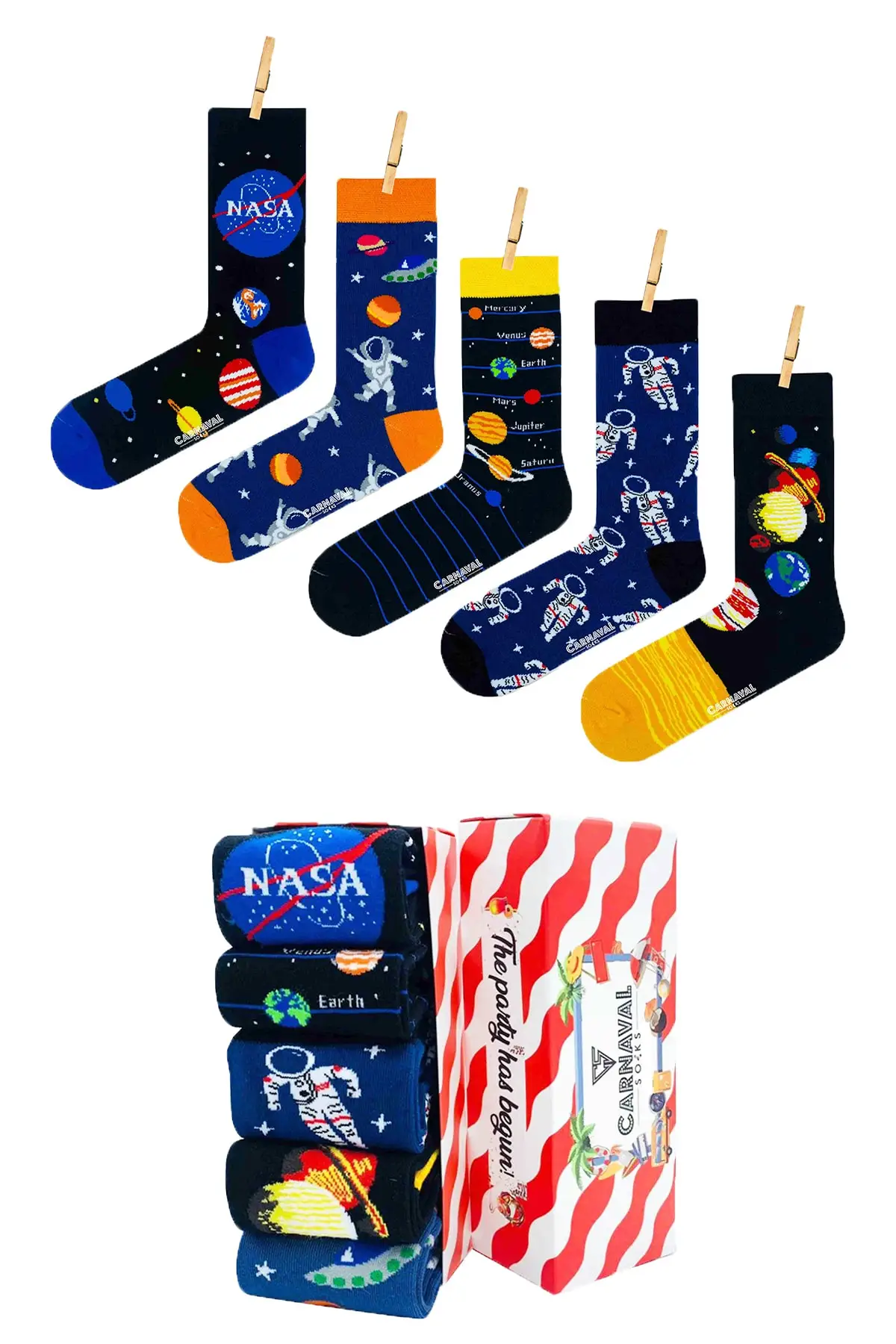 

5 Pack Planets Patterned Design Colorful Socks