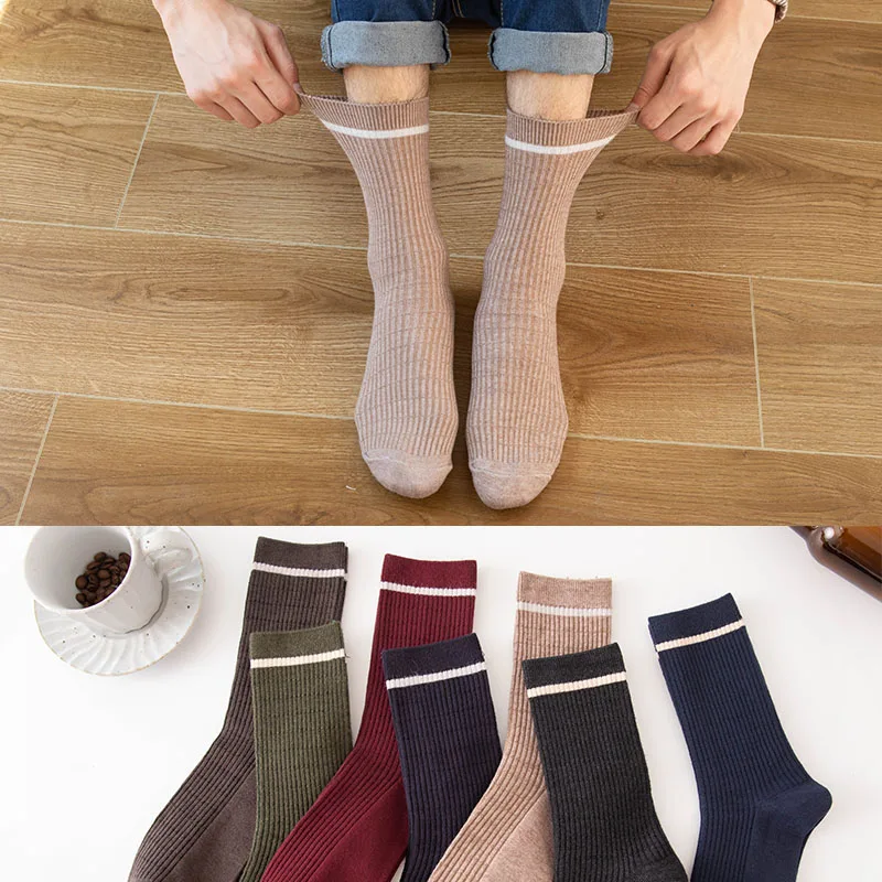 Calcetines de lana estilo Harajuku para hombre, medias casuales de estilo coreano, de Color sólido, para las cuatro estaciones, 5 pares