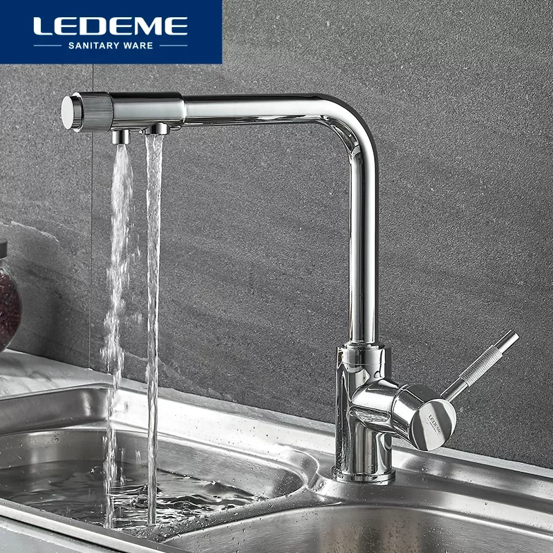 

Chrome Kitchen Faucet Brass Swivel Drinking Water Faucet 2 Way Water Filter Purifier Kitchen Faucets Sinks Taps L4155-3