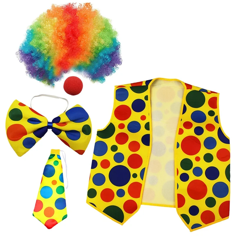 

5 Pack Clown Costume Set Clown Wig Nose Vest For World Cup Cheer Halloween Cosplay Circus Parties Carnivals Dress Up