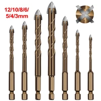 7pcsset carbide cross bits 3 12mm hex shank spiral fluted four edge drill set for cement wood ceramic marble glass drilling